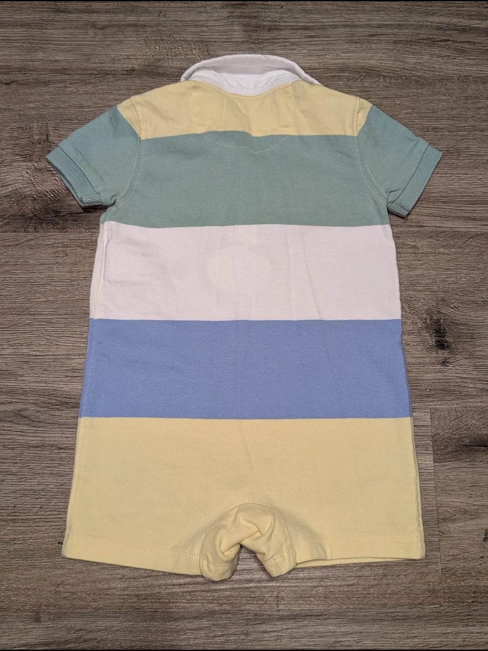 Ralph Lauren Baby Boys Striped Polo Cotton Romper 6Mo. Green White Blue Yellow